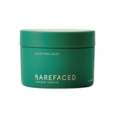 Barefaced Glow Peel Pads application close-up shows exfoliation for smoother, brighter skin.
