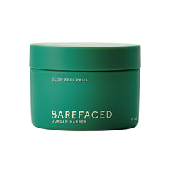 Barefaced Glow Peel Pads application close-up shows exfoliation for smoother, brighter skin.