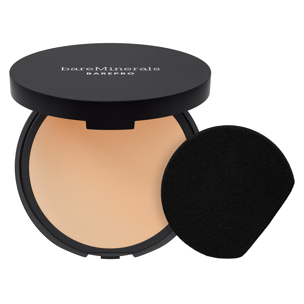 bareminerals barepro 24hr compact close-up shows pore-smoothing matte finish for all-day wear