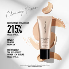 bareMinerals Complexion Rescue texture closeup shows lightweight, dewy finish.