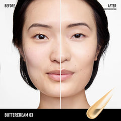 bareMinerals Complexion Rescue swatch on skin demonstrates sheer to light coverage.