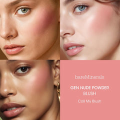 bareMinerals Gen Nude Powder Blush application swatch demonstrates seamless blend and soft color