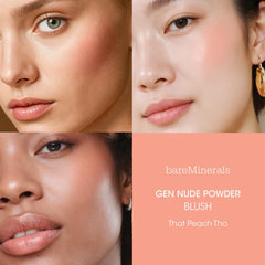 bareMinerals Gen Nude Powder Blush That Peach Tho fingertip application delivers a silky, easy blend.