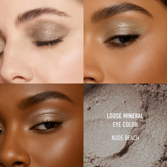 bareMinerals loose eyeshadow Nude Beach pigment swatch shows soft-to-metallic finish
