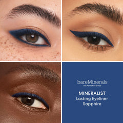 bareMinerals Mineralist Lasting Eyeliner Sapphire swatch demonstrates rich, vibrant color in a single stroke.