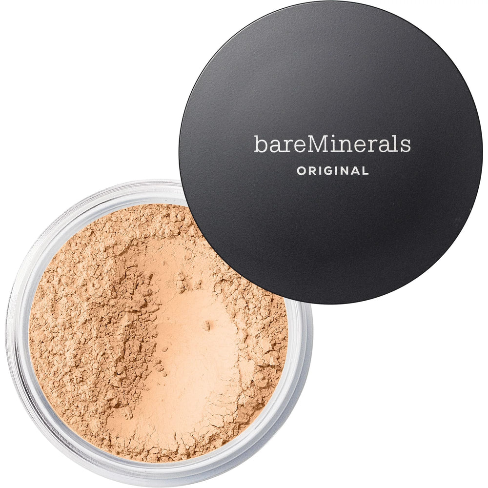 bareminerals Original Loose Powder Foundation SPF15 Ivory 06 jar demonstrates a clean mineral formula.