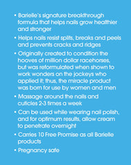 Barielle Nail Strengthener Cream label closeup showcasing USA-made formula.