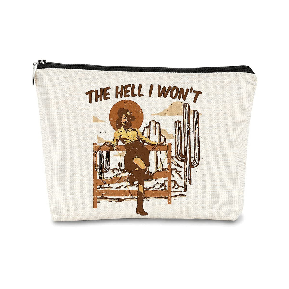 BARPERY Cowgirl makeup bag closeup linen texture for delicate everyday travel storage.