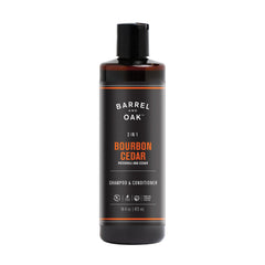 Barrel & Oak 2in1 shampoo bottle close-up for quick cleansing.