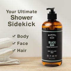 Barrel & Oak All-in-One Wash hair bottle pour delivers lightweight hydration for smooth strands.