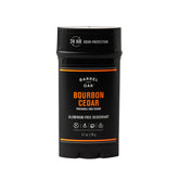 Barrel Oak bourbon-cedar stick demonstrates aluminum-free deodorant for lasting freshness.