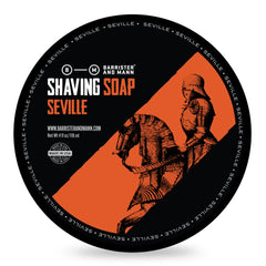 Barrister and Mann Seville shaving soap jar delivers rich lather for a smoother, closer shave.