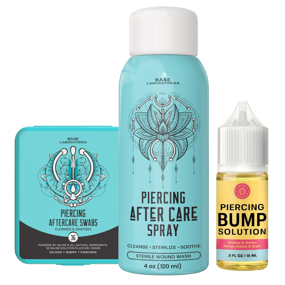 BASE LABORATORIES piercing kit front view promotes clean healing and easy aftercare.