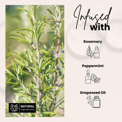Bask & Lather hair growth oil in-use on scalp scene suggesting healthier-looking hair.