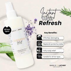 BASK & LATHER leave-in conditioner spray bottle for smooth detangling