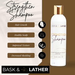 BASK & LATHER Strengthen Shampoo 8oz packaging for easy daily use