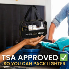 Bask & Lather travel kit edge-control-tube for secure, smooth styling while traveling