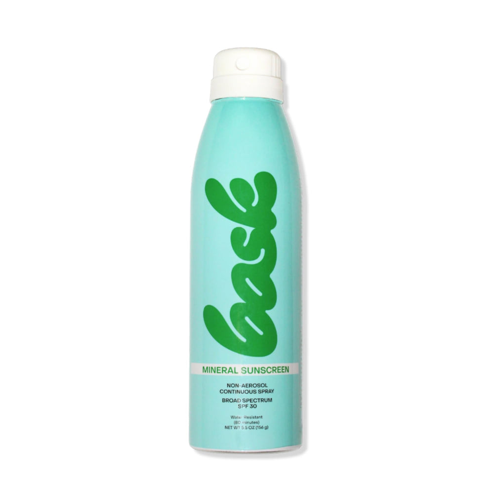 Bask Suncare SPF 30 spray front view, lightweight and fast-absorbing for daily sun defense