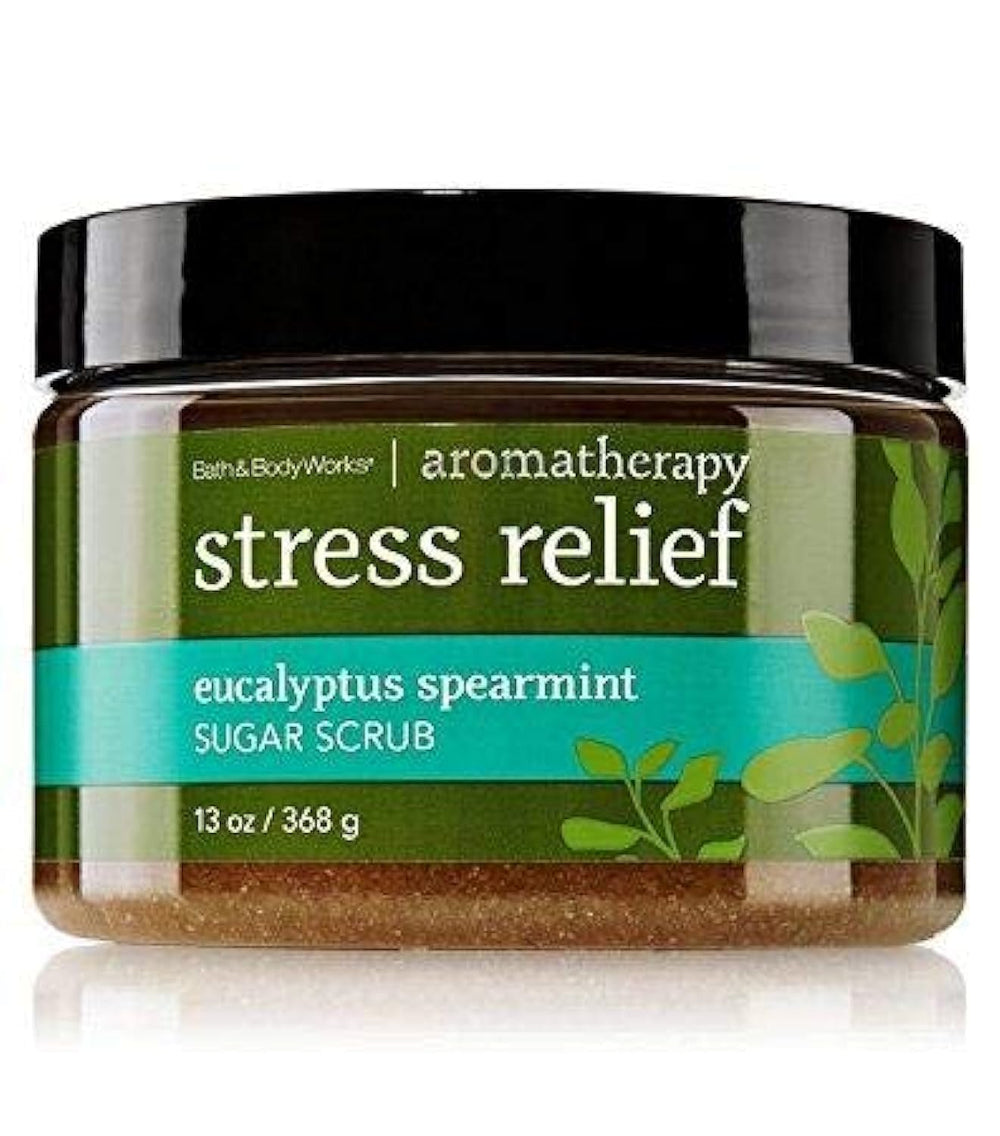 Bath & Body Works Eucalyptus Spearmint Sugar Body Scrub jar for hydrating exfoliation.