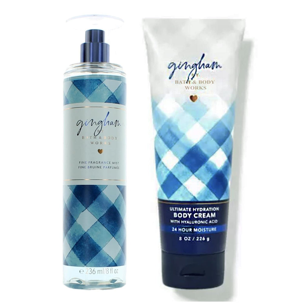 Bath & Body Works Gingham duo image shows moisturizing lotion and fragrance mist for daily scent and hydration.