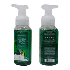 Bath & Body Works Holiday Traditions foaming hand soap set label closeup highlighting festive scent.