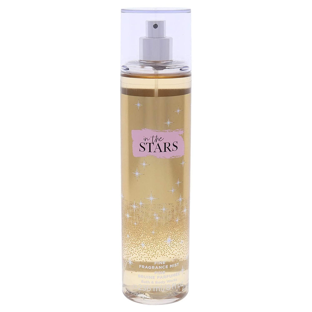 Bath & Body Works In The Stars fragrance mist bottle closeup with warm amber notes for everyday glow.