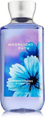 Bath & Body Works Moonlight Path shower gel label closeup highlighting soothing moisture ingredients.