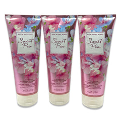 Bath & Body Works Sweet Pea three-pack outer packaging for convenient hydration.