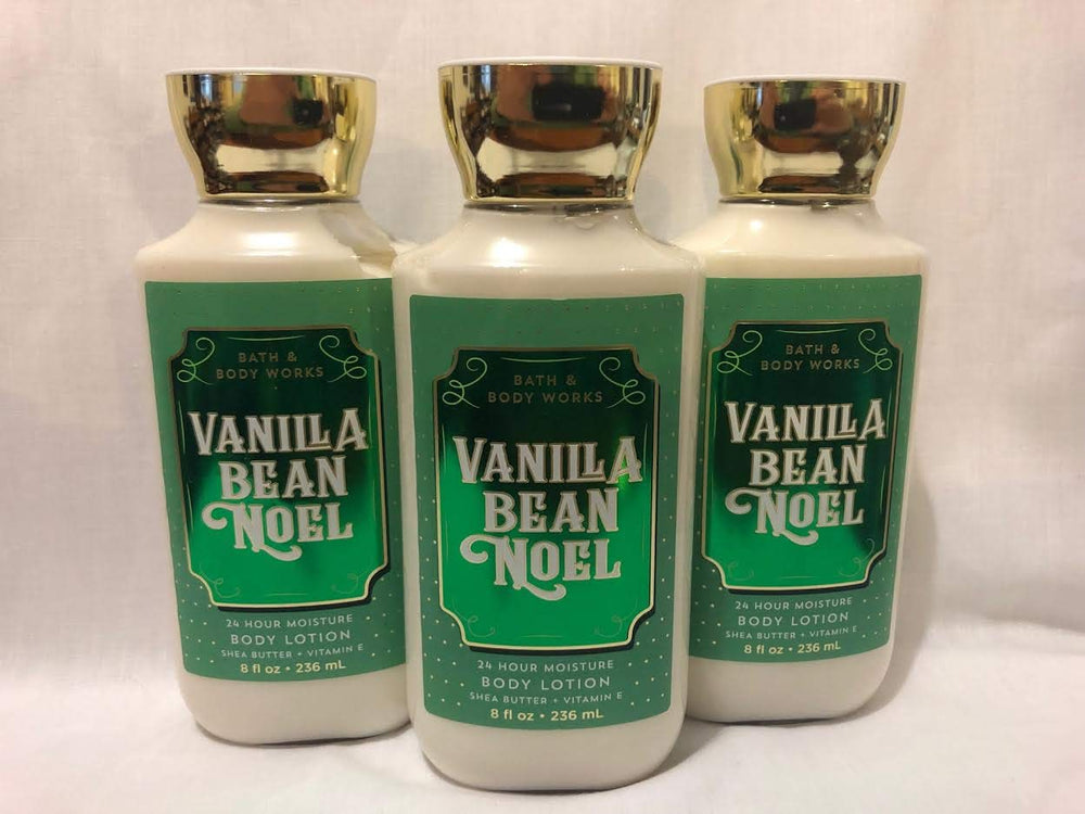 Bath and Body Works Vanilla Bean Noel 3-pack lotion bottle with comforting vanilla scent for daily skin care