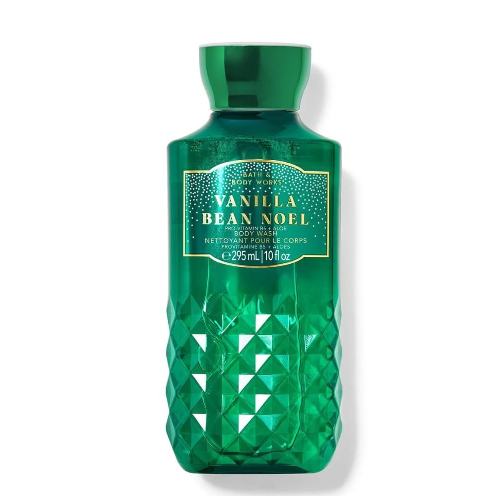 Bath & Body Works Vanilla Bean Noel Shower Gel bottle shows rich lather for cozy mornings.