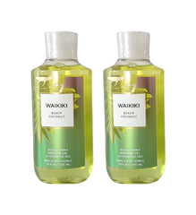 Bath & Body Works Waikiki Beach Coconut shower gel 2-pack front view, ideal daily cleansing with fragrance.