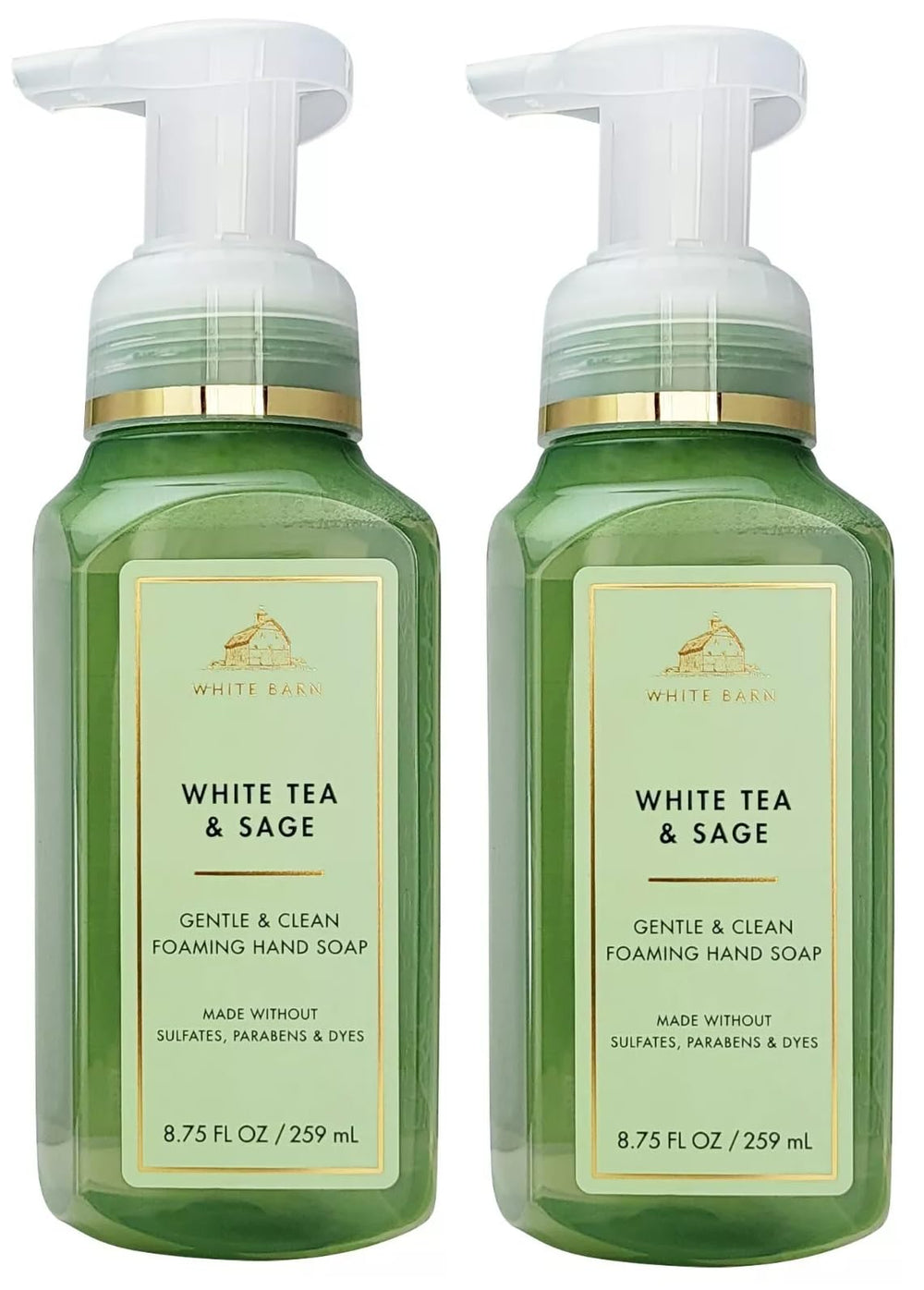 Bath & Body Works White Tea & Sage foaming hand soap bottle with creamy lather and gentle cleansing.