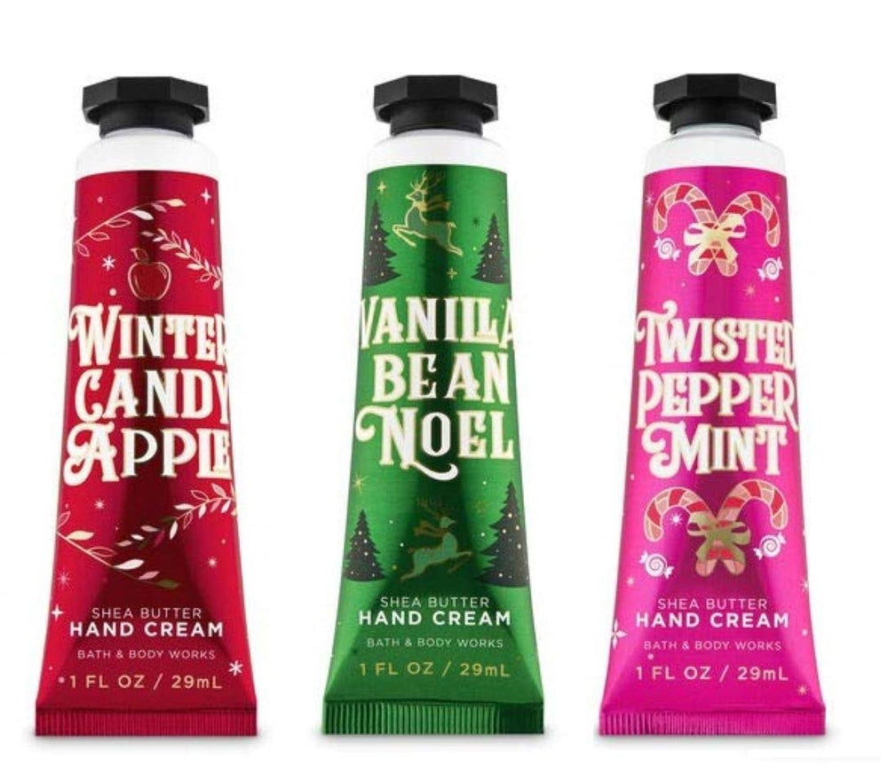 Bath & Body Works Winter Candy Apple hand cream trio packaging, ideal for holiday gifting.