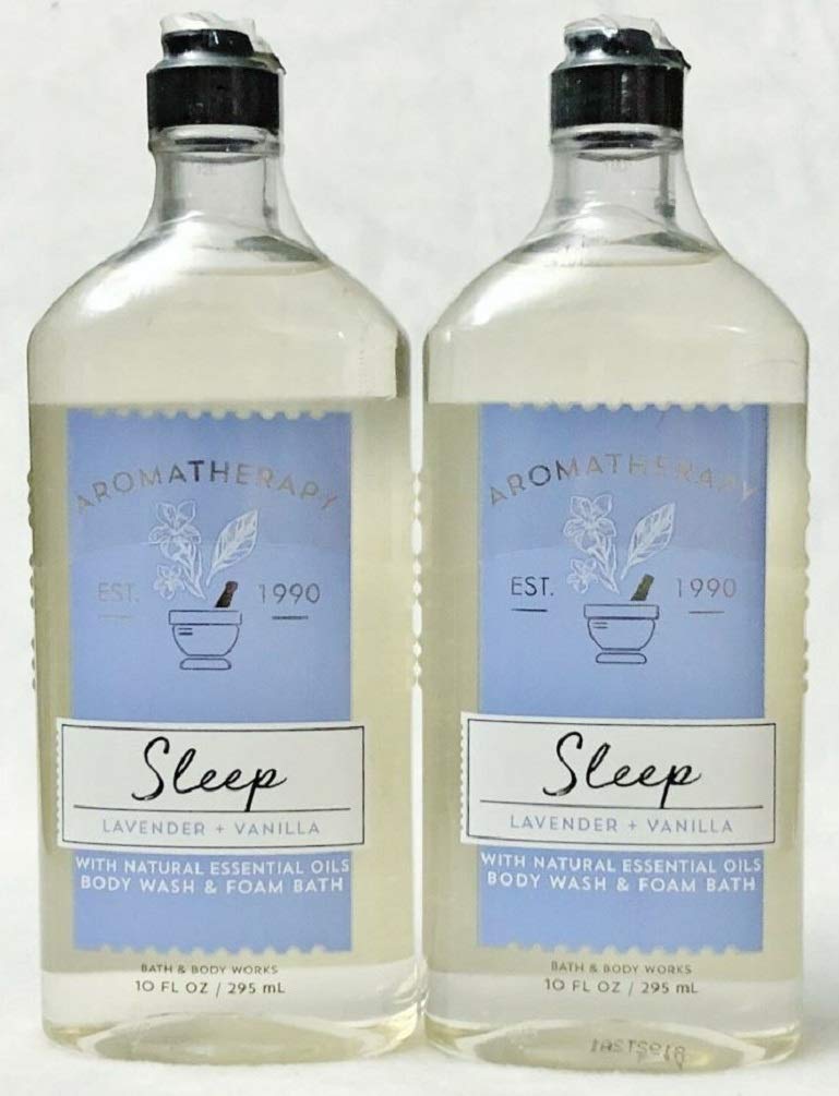Bath and Body Works Aromatherapy Sleep Lavender Vanilla bottle highlights calming scent for nighttime routine.