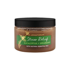 Bath & Body Works eucalyptus spearmint sugar scrub bottle for stress relief and refreshed skin.