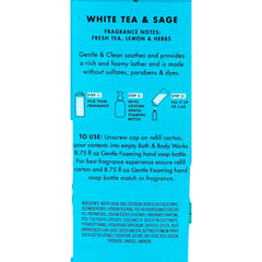 Bath & Body Works White Tea & Sage refill bottle back view shows soothing aloe benefits