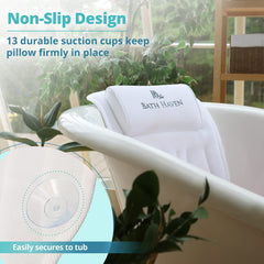 Bath Haven bath pillow head-rest provides gentle neck support for comfort.