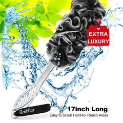Bathflor charcoal loofah sponge helps remove surface oil and impurities.