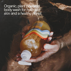 Bathing Culture organic ingredients image highlights aloe, shea, olive oil for nourishing skin.
