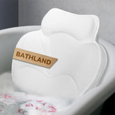 Bathland Bath Pillow top view highlights wide ergonomic support for shoulders and neck comfort.
