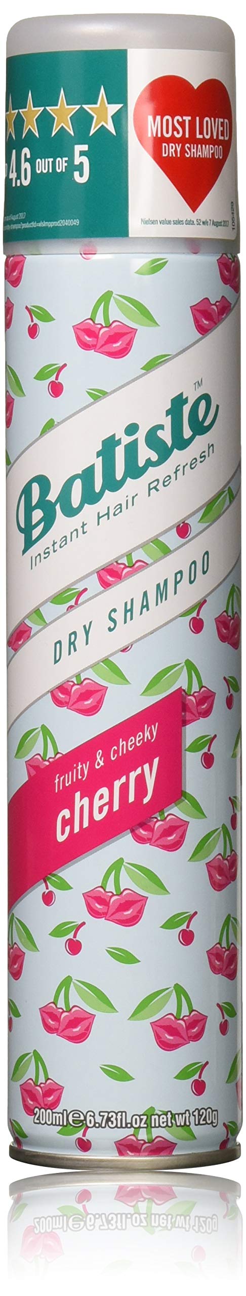 Batiste Dry Cherry bottle demonstrates instant hair refresh and added body.