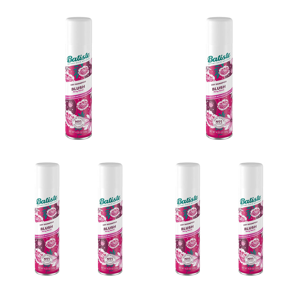 Batiste Dry Shampoo Blush can-front shows quick refresh and oil absorption for between-wash mornings.