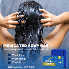 Battleskin versatile use image shows soap on body and face for daily care