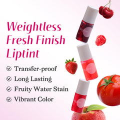 Bayfree lip tint color swatches reveal vibrant, long-lasting finish.