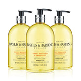 Baylis & Harding liquid hand soap dispenser showing Sweet Mandarin Grapefruit fragrance for refreshing cleansing