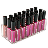 BBDOU acrylic lip gloss holder front view organizes cosmetics for easy access.