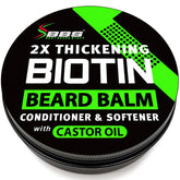 BBS Best Beard Stuff biotin balm bottle for fuller beard look.