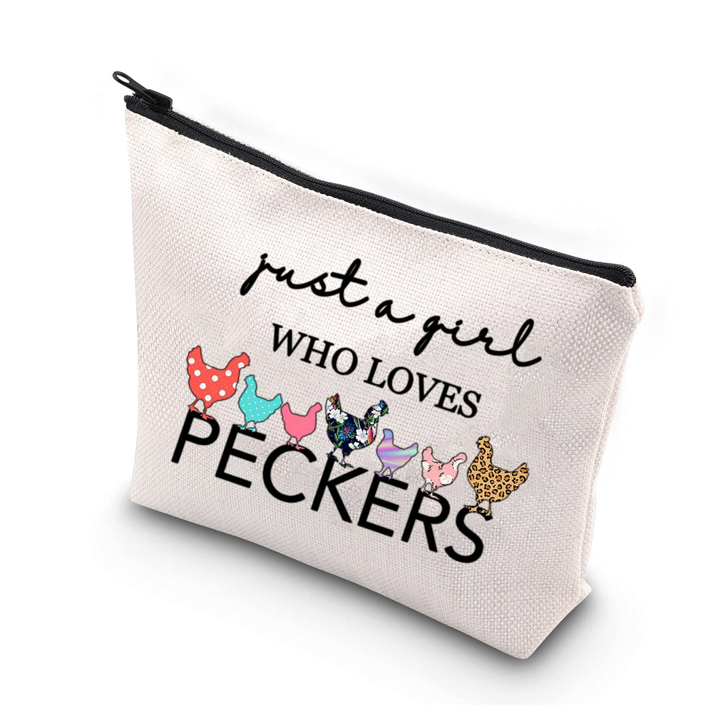 BDPWSS chicken lady makeup bag showcasing cosmetic storage on the go and a playful print.
