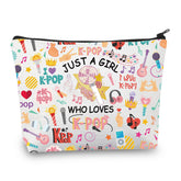 BDPWSS K-Pop makeup bag with Just a Girl quote keeps cosmetics organized