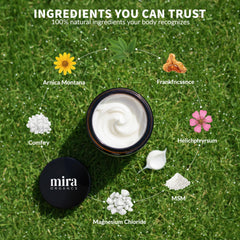 BDQBDQ Mira Relief Lotion legs in massage for calming, silky skin.